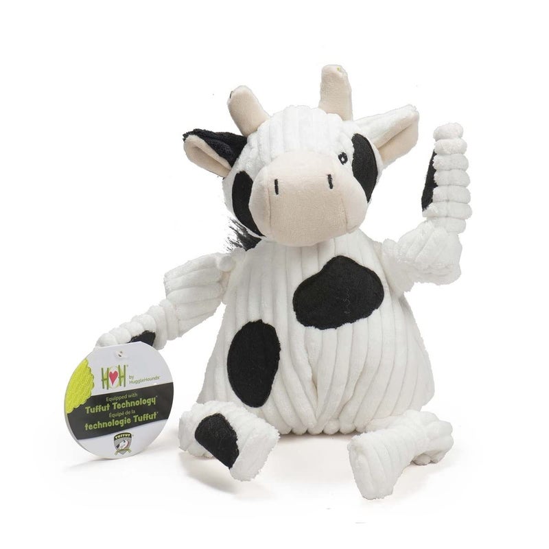 HuggleHounds Knottie Plush Dog Toy - Dog Stuffed Animal Toy, Squeaky Puppy Toys, for Small, Medium & Large Dogs, Durable Plush to Keep Them Busy - Dottie Cow, Large - Image 1